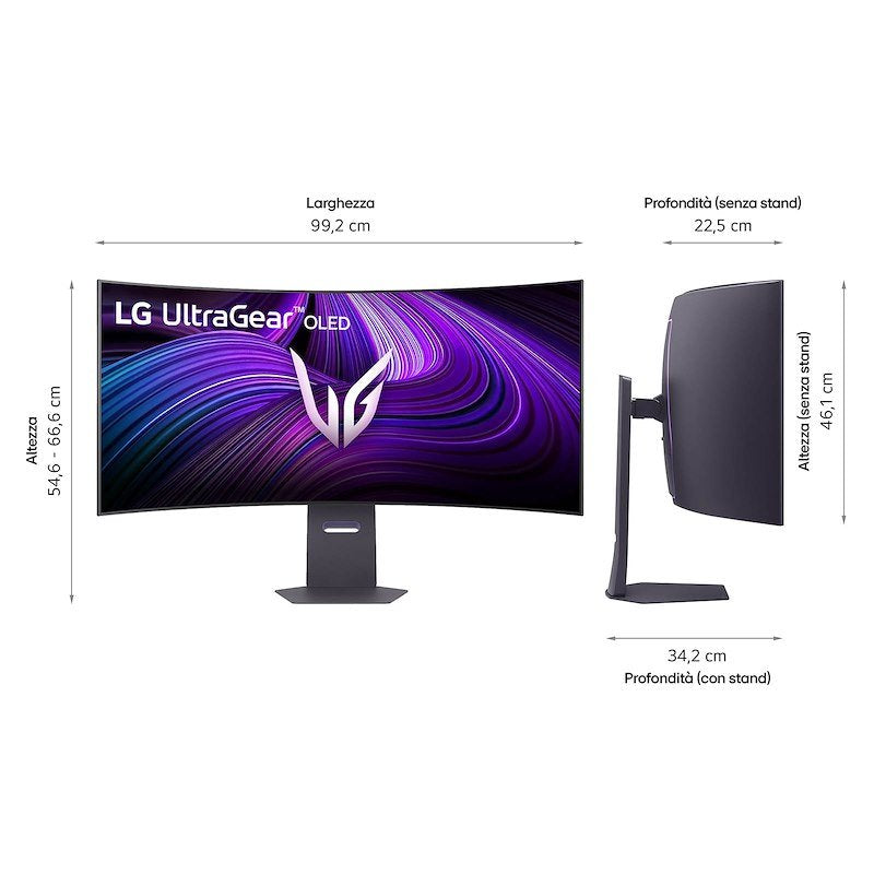 LG UltraGear OLED 45GX950A Monitor Gaming Curvo, 44,5 ", UHD 5K, 5120 x 2160 Pixel, tempo di risposta 0,03 ms, refresh rate 165 Hz
