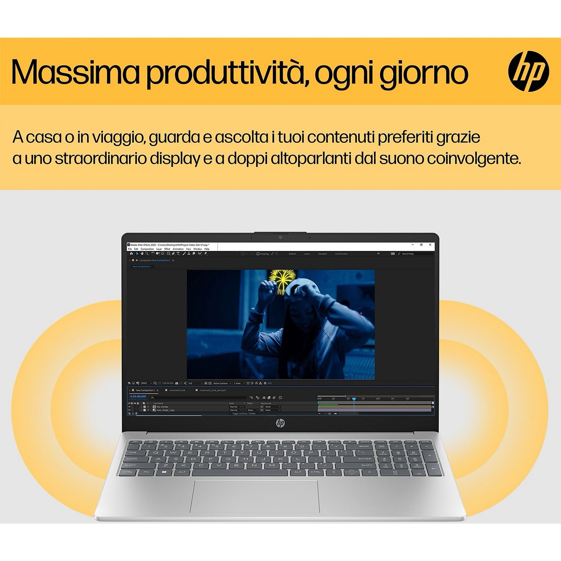 HP 15-FC0110NL NOTEBOOK, 15,6 ", processore AMD Ryzen 57520U, AMD Radeon™ Onboard Graphics, RAM 16 GB, 512 GB SSD, Silver, Windows 11 Home