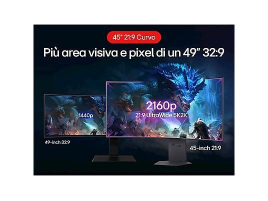 LG UltraGear OLED 45GX950A Monitor Gaming Curvo, 44,5 ", UHD 5K, 5120 x 2160 Pixel, tempo di risposta 0,03 ms, refresh rate 165 Hz
