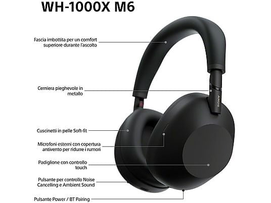 SONY WH-1000XM6 CUFFIE WIRELESS, Nero
