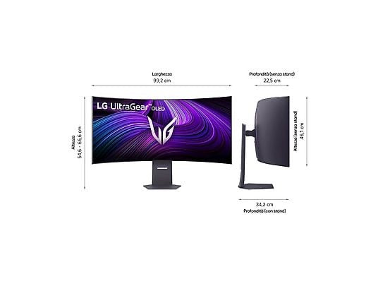 LG UltraGear OLED 45GX950A Monitor Gaming Curvo, 44,5 ", UHD 5K, 5120 x 2160 Pixel, tempo di risposta 0,03 ms, refresh rate 165 Hz