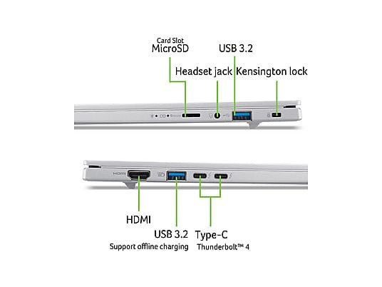 ACER Aspire 14 AI Copilot+ PC NOTEBOOK, 14 ", processore Intel® Core Ultra 7256V, Intel® Arc™ GPU, RAM 16 GB, 1024 GB SSD, Silver, Windows 11 Home