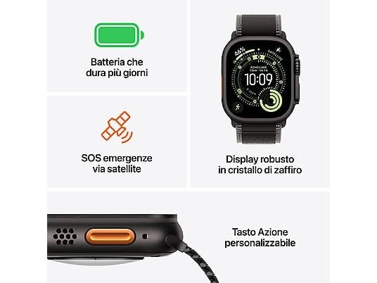 APPLE Watch Ultra 3 GPS + Cellular, Cassa in titanio nero (49 mm) con Cinturino Ocean nero