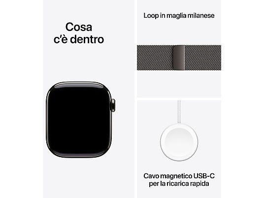 APPLE Watch Series 11 GPS + Cellular, Cassa 42 mm in titanio ardesia con Loop in maglia milanese naturale