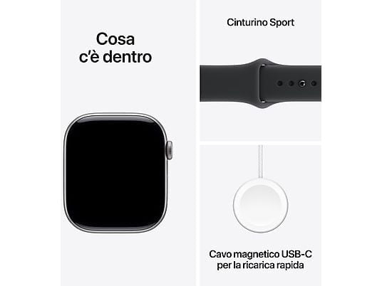 APPLE Watch Series 11 GPS, Cassa 46 mm in alluminio grigio siderale con Cinturino Sport nero - M/L