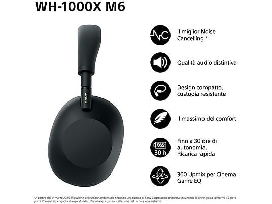 SONY WH-1000XM6 CUFFIE WIRELESS, Nero