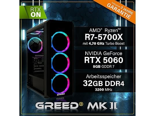 GREED DESKTOP GAMING | MK2 AMD - Pc / Computer Fisso, AMD, AMD Ryzen 7 5700X, GeForce RTX™ 5060, RAM 32 GB, 1000 GB SSD
